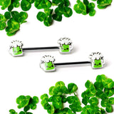 14G 9/16 Sweet Happy Green Beer St Patricks Day Nipple Ring Set