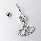 Blue Clear Gem Wide Eye Dangle Belly Ring