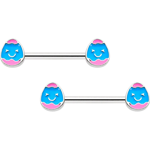 14G 9/16  Blue Pink Celebration Easter Egg Barbell Nipple Ring Set