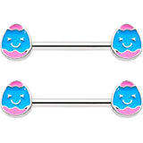 14G 9/16  Blue Pink Celebration Easter Egg Barbell Nipple Ring Set