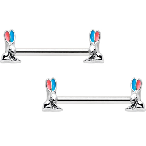 14G 9/16 Easter Bunny Blue Red Ears Barbell Nipple Ring Set