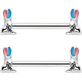 14G 9/16 Easter Bunny Blue Red Ears Barbell Nipple Ring Set
