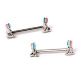 14G 9/16 Easter Bunny Blue Red Ears Barbell Nipple Ring Set