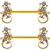 14G 9/16 Clear Gem Gold Hue Luscious Lizard Barbell Nipple Ring Set