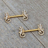 14G 9/16 Clear Gem Gold Hue Luscious Lizard Barbell Nipple Ring Set