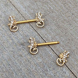 14G 9/16 Clear Gem Gold Hue Luscious Lizard Barbell Nipple Ring Set