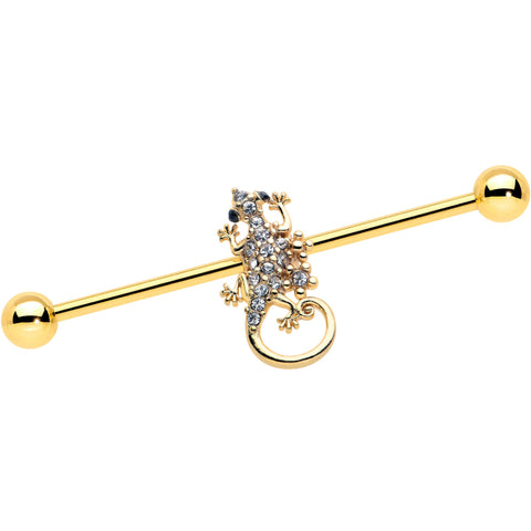 14G Clear Gem Gold Tone Luscious Lizard Industrial Barbell 38mm