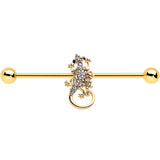 14G Clear Gem Gold Tone Luscious Lizard Industrial Barbell 38mm
