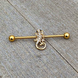 14G Clear Gem Gold Tone Luscious Lizard Industrial Barbell 38mm