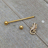 14G Clear Gem Gold Tone Luscious Lizard Industrial Barbell 38mm