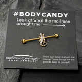 14G Clear Gem Gold Tone Luscious Lizard Industrial Barbell 38mm