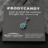 Blue Faux Opal Flower Teal Petals Double Mount Belly Ring