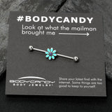 14G Blue Faux Opal Flower Teal Petals Industrial Barbell 38mm