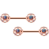14G 9/16 Vitrail Gem Rosy Hue Flower Barbell Nipple Ring Set