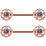 14G 9/16 Vitrail Gem Rosy Hue Flower Barbell Nipple Ring Set