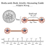 14G 9/16 Vitrail Gem Rosy Hue Flower Barbell Nipple Ring Set