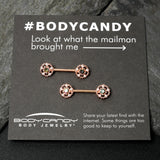 14G 9/16 Vitrail Gem Rosy Hue Flower Barbell Nipple Ring Set