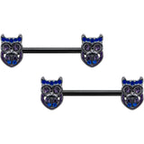 14G 9/16 Purple Blue Gem Black Opulent Owl Barbell Nipple Ring Set