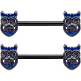 14G 9/16 Purple Blue Gem Black Opulent Owl Barbell Nipple Ring Set