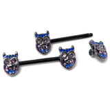 14G 9/16 Purple Blue Gem Black Opulent Owl Barbell Nipple Ring Set