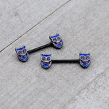 14G 9/16 Purple Blue Gem Black Opulent Owl Barbell Nipple Ring Set