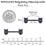 14G 9/16 Purple Blue Gem Black Opulent Owl Barbell Nipple Ring Set