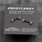14G 9/16 Purple Blue Gem Black Opulent Owl Barbell Nipple Ring Set