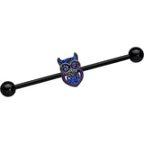 14G Blue Purple Gem Black Opulent Owl Industrial Barbell 38mm