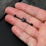 14G Blue Purple Gem Black Opulent Owl Industrial Barbell 38mm