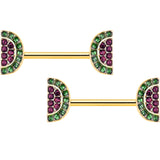 14G 9/16 Pink Gem Gold Hue Watermelon Yum Barbell Nipple Ring Set