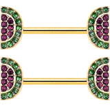 14G 9/16 Pink Gem Gold Hue Watermelon Yum Barbell Nipple Ring Set