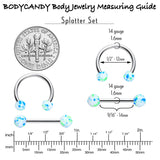 14G 9/16 1/2 Splatter Blue Green Barbell Horseshoe Nipple Ring Set of 4