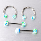 14G 9/16 1/2 Splatter Blue Green Barbell Horseshoe Nipple Ring Set of 4
