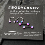 14G 9/16 1/2 Splatter Blue Pink Barbell Horseshoe Nipple Ring Set of 4