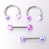 14G 9/16 1/2 Splatter Blue Pink Barbell Horseshoe Nipple Ring Set of 4