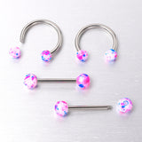 14G 9/16 1/2 Splatter Blue Pink Barbell Horseshoe Nipple Ring Set of 4