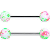 14G 9/16 1/2 Splatter Green Pink Barbell Horseshoe Nipple Ring Set of 4