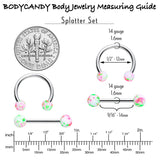 14G 9/16 1/2 Splatter Green Pink Barbell Horseshoe Nipple Ring Set of 4