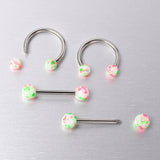 14G 9/16 1/2 Splatter Green Pink Barbell Horseshoe Nipple Ring Set of 4
