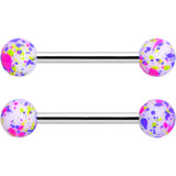 14G 9/16 1/2 Splatter Green Purple Barbell Horseshoe Nipple Ring Set of 4