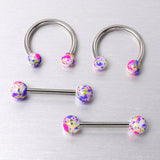 14G 9/16 1/2 Splatter Green Purple Barbell Horseshoe Nipple Ring Set of 4