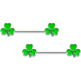 14G 9/16 Kawaii Smile Shamrock St Patricks Barbell Nipple Ring Set