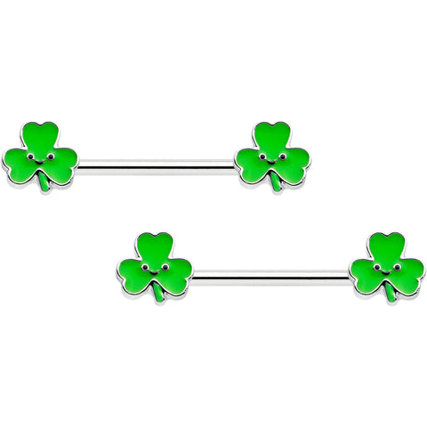 14G 9/16 Kawaii Smile Shamrock St Patricks Barbell Nipple Ring Set