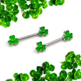 14G 9/16 Kawaii Smile Shamrock St Patricks Barbell Nipple Ring Set