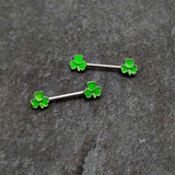 14G 9/16 Kawaii Smile Shamrock St Patricks Barbell Nipple Ring Set