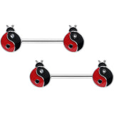 14G 9/16 Clear Gem Ladybug Yin Yang Barbell Nipple Ring Set