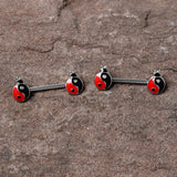 14G 9/16 Clear Gem Ladybug Yin Yang Barbell Nipple Ring Set