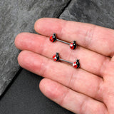 14G 9/16 Clear Gem Ladybug Yin Yang Barbell Nipple Ring Set