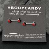 14G 9/16 Clear Gem Ladybug Yin Yang Barbell Nipple Ring Set