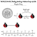 14G 9/16 Clear Gem Ladybug Yin Yang Barbell Nipple Ring Set